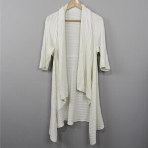 Caslon Open Front Shawl Collar Cardigan Sweater Size M Ivory‎ Cream Ribbed Knit